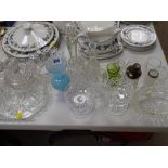 Collection of vintage glassware including a silver rimmed vase