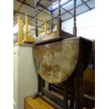 Distressed gate leg table and a square topped occasional table on barley twist supports