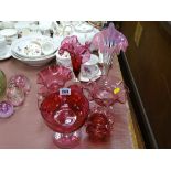 Cranberry and vaseline glass Jack in the Pulpit vase and a collection of other cranberry glassware