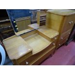 Mid Century light wood mirrored dressing table and matching two cupboard/two drawer chest