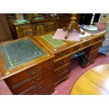 Modern twin pedestal desk with triple tooled leather top and a similar two drawer filing cabinet