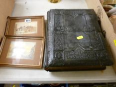 Edwardian family photograph album and contents and two small framed prints