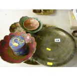 Collection of vintage and later cloisonne ware, a papier mache type tray etc