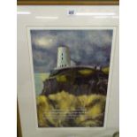 WILF ROBERTS limited edition (36/150) print - Anglesey coastal windmill, signed in pencil