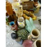 Collection of pottery jugs, planters and rabbit figurines etc