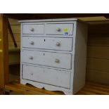 Wooden white painted two over three drawer apprentice chest
