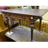 Victorian mahogany single drawer writing table on turned and reeded supports