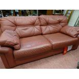 Modern G-Plan terracotta leather effect large two seater settee