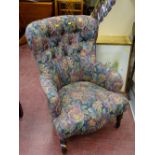 Modern antique style button back upholstered salon armchair