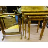 Swing dressing mirror and a set of three walnut occasional tables