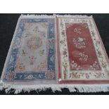 Two Chinese washed woollen rugs