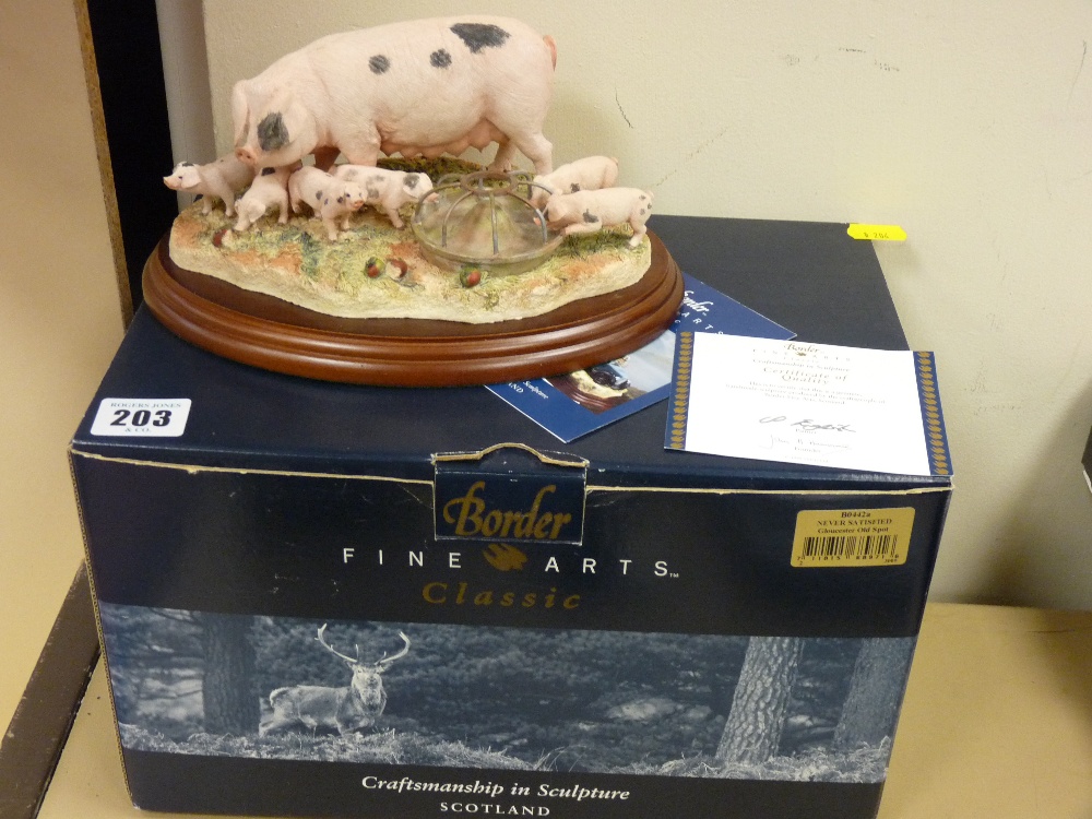 Boxed Border Fine Arts group of sow and piglets feeding