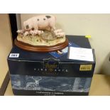 Boxed Border Fine Arts group of sow and piglets feeding