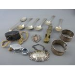 Mixed group of silver and collectables including six early teaspoons, two Chester 1924 napkin rings,