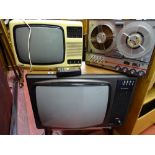 Vintage Hitachi colour TV model no. CBP-222 with remote control, a Fidelity TVR 120 portable vintage