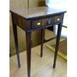 Early 20th Century mahogany single drawer side table on tapering supports and spade feet