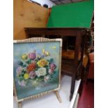 Vintage foldover baize top two tier trolley and a mid Century folding table/screen
