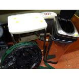 Parcel of chrome two step electric heater, chrome dustbin etc E/T