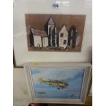 Print of Penmon Priory and a print of a WWI fighter plane