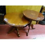 Reproduction mahogany occasional piecrust top table and a tripod table with inlaid circular top