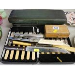 Two cased pairs of fish servers, a set of fish knives and forks, a boxed set of weights etc