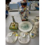 Mixed group of collectable ceramics including a Midwinter 'Larry the Lamb', two Shelley china cups