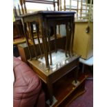 Vintage oak table, a set of three reproduction glass topped occasional tables and a modern yew