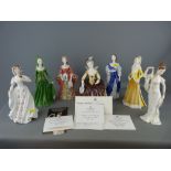 Set of seven Coalport bone china 'History of Costume' figurines with certificates (no boxes), from