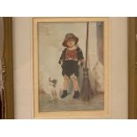 G PAMMENT 1939? oil on board - young street boy with dog and broom, 19 x 14 cms