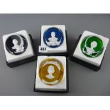 Baccarat France paperweights, set of four, depicting members of the royal family, manufactured for