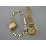 Nine carat gold lady's bracelet watch and a gold plated Citizen example