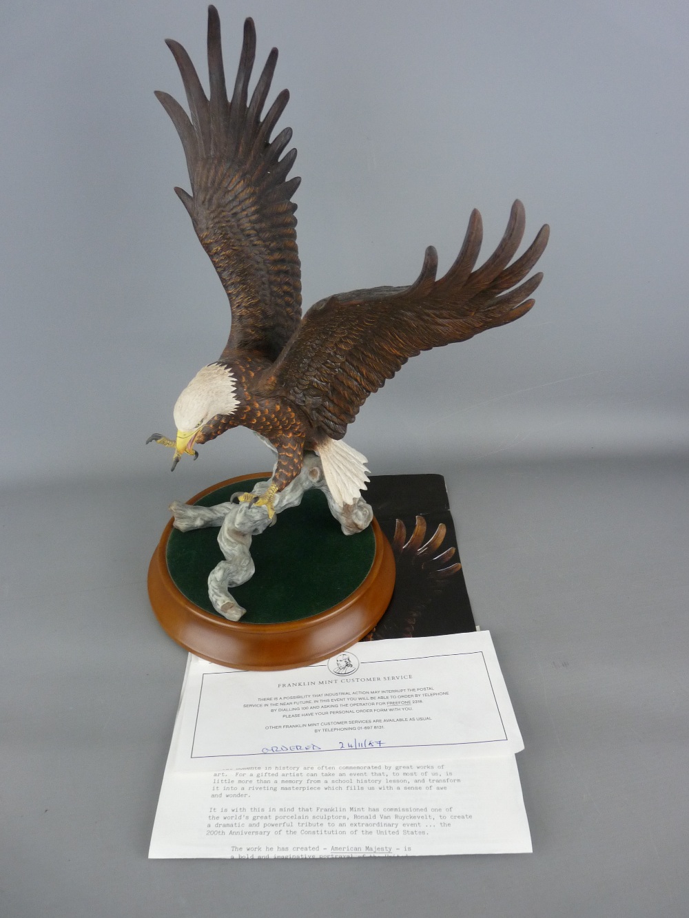 1987 Franklin Mint model titled 'American Majesty' standing on a circular wooden base