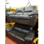 Modern pair of matching brown leather effect two seater settees