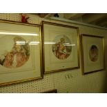 SIR WILLIAM RUSSELL FLINT three framed prints - semi nude females in pink dresses, in circular