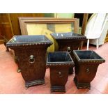 Four crocodile skin effect planters and two oak picture frames