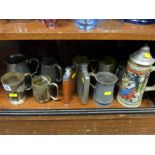 Parcel of mixed pewter and other tankards and a stein