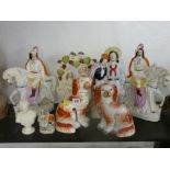 Quantity of Victorian Staffs figurines and comforter dogs etc