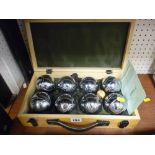 Wooden cased set of eight boules