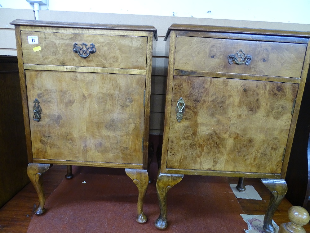 Pair of burr walnut bedside cabinets