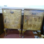 Pair of burr walnut bedside cabinets