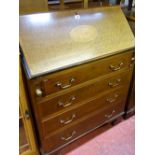 Edwardian inlaid mahogany fall front bureau with Sheraton shell inlay