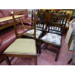 Good antique mahogany side chair with pierced rail ladderback and upholstered drop-in seat along