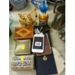 Two mobile phones, three decorative trinket boxes etc (no chargers)