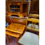 Yew wood twin flap dining table and two chairs, a similar entertainment cabinet and a set of three