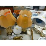 Pair of composition ivory effect table lamps and shades with one other