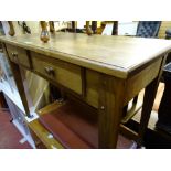 Antique style oak two drawer side table of peg joined construction
