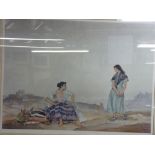 SIR WILLIAM RUSSELL FLINT framed print - study of two young girls in open countryside