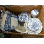 Quantity of vintage blue and white tableware