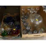 Two boxes of drinking and other glassware