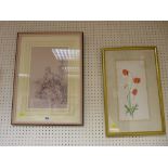 Parcel (three) watercolour and two prints - still life, lady and Oriental